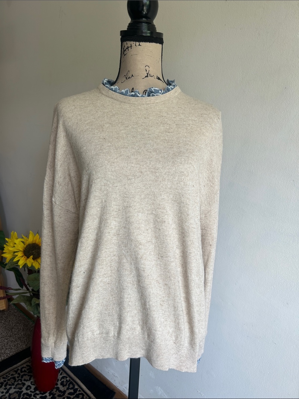 Boden Lydia Woven Frill Cashmere Blend Beige Sweater Size 14 - Picture 5 of 15